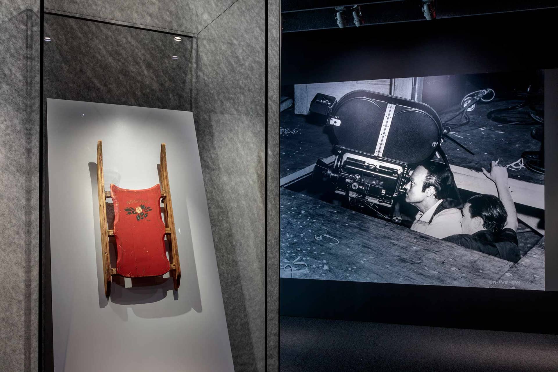 Rosebud sled created for Citizen Kane (1941); Balsa wood and paint with gift detail; Collection of Steven Spielberg; Significant Movies and Moviemakers: Citizen Kane, Stories of Cinema 2, Academy Museum of Motion Pictures. Photo by Joshua White, JWPictures/©Academy Museum Foundation