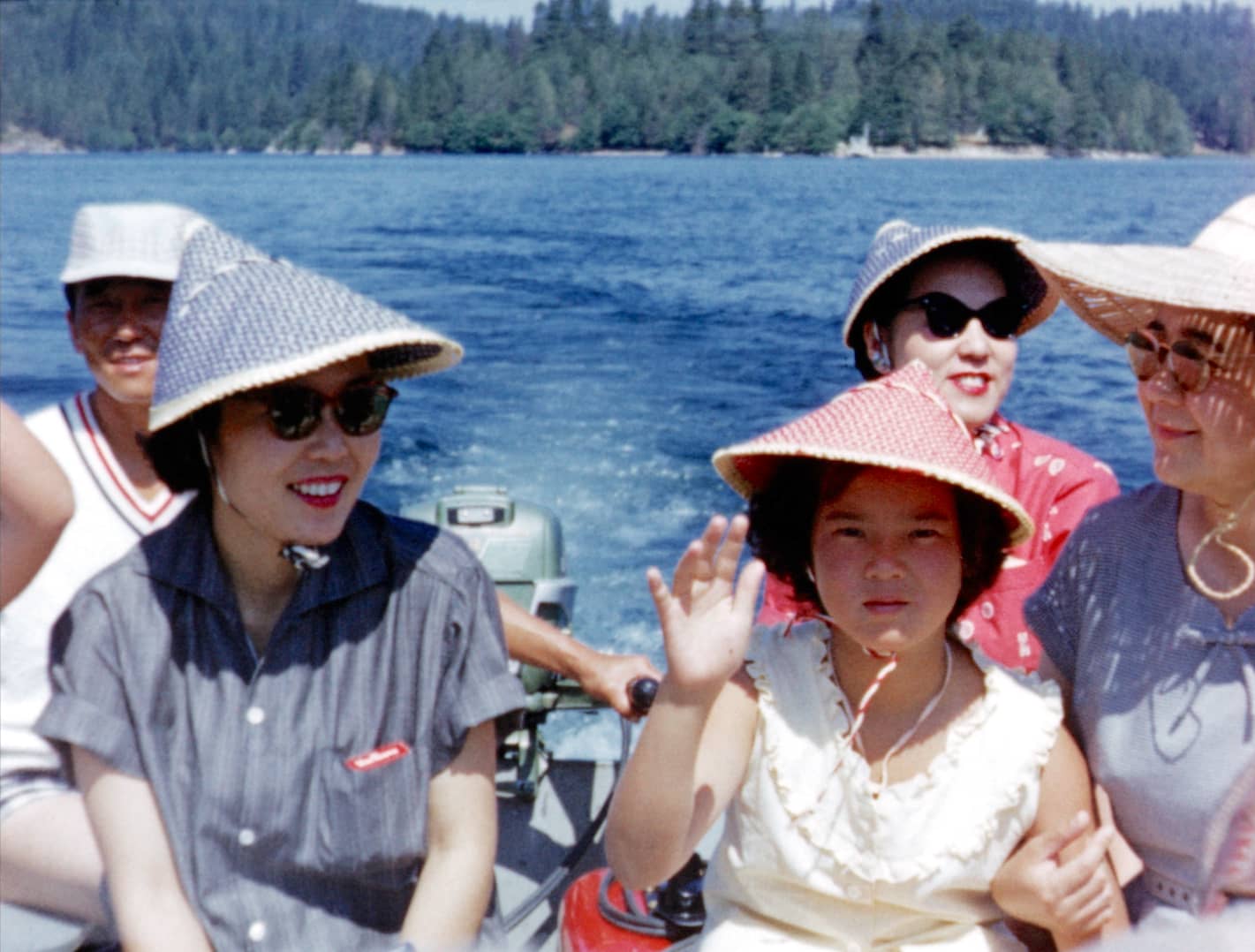 The Aratani family boating at Lake Arrowhead, circa 1955. Courtesy of the Japanese American National Museum Collection at the Academy Film Archive.
