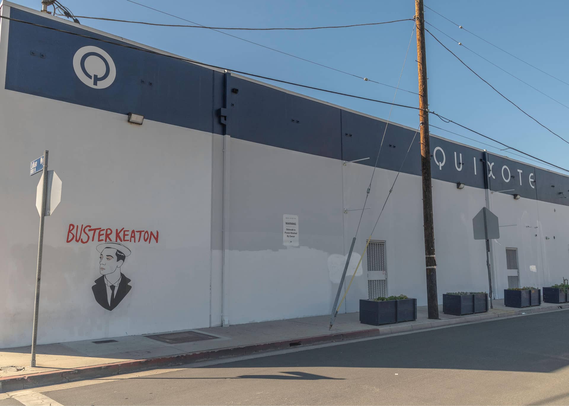 Exterior of the Quixote Film Production Supply with a commemorative mural of Buster Keaton, 2022, Gerry Matthews/Alamy Stock Photo.