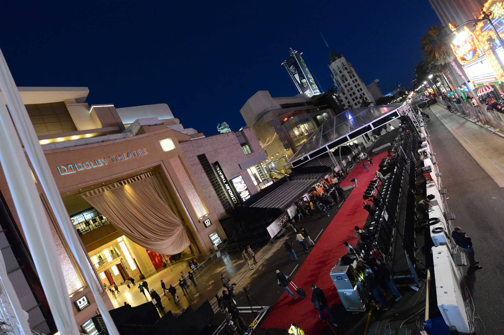The exterior of the Dolby Theatre during set up for the Academy Awards, 2012
Courtesy of Academy Awards reference collection, Margaret Herrick Library, Academy of Motion Picture Arts and Sciences, photo: Greg Harbaugh