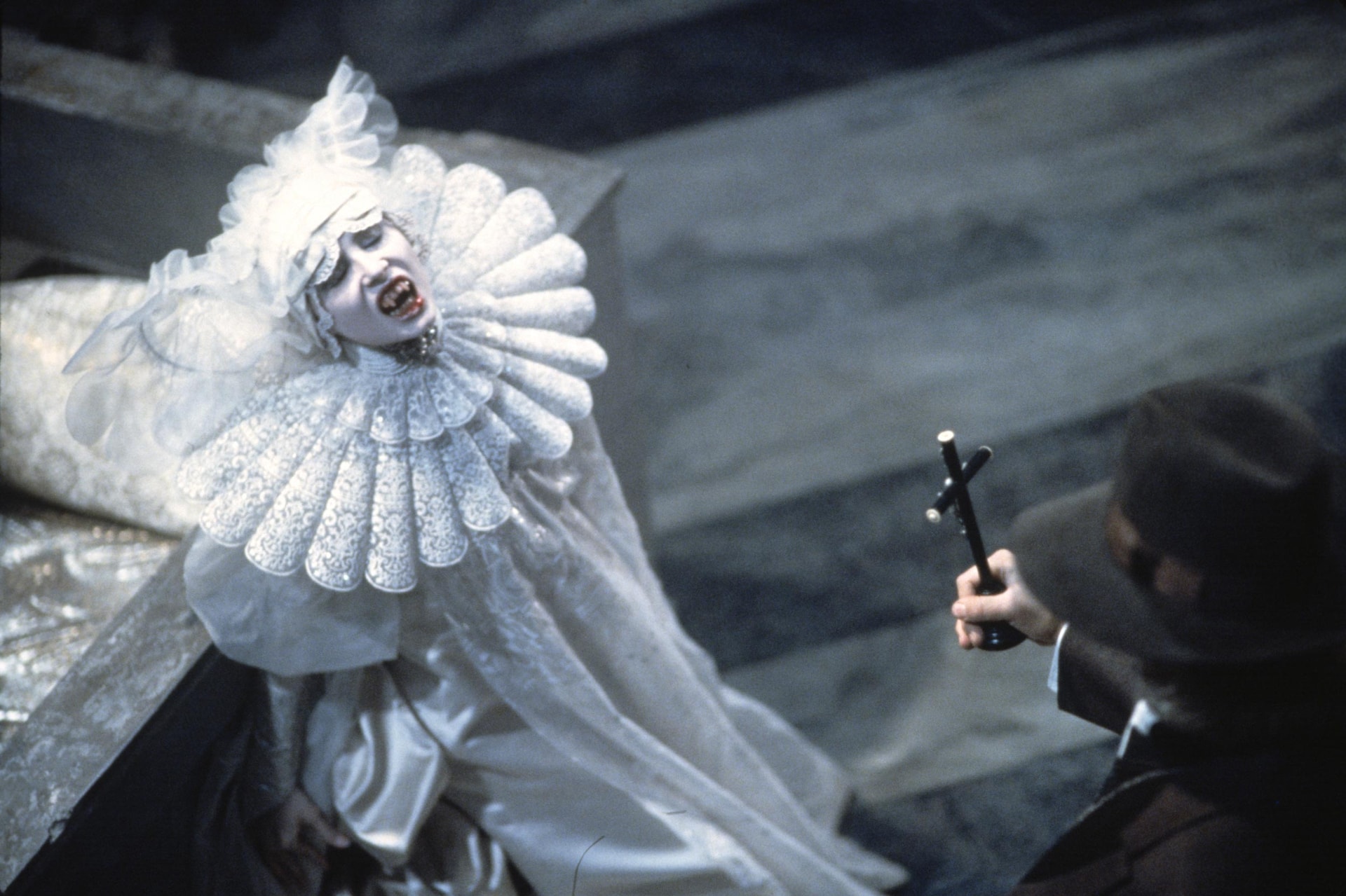 Sadie Frost in a scene from <i>Bram Stoker's Dracula</i>, 1992. Photo credit: Ralph Nelson. Eiko Ishioka papers, Margaret Herrick Library, Academy of Motion Picture Arts and Sciences.
