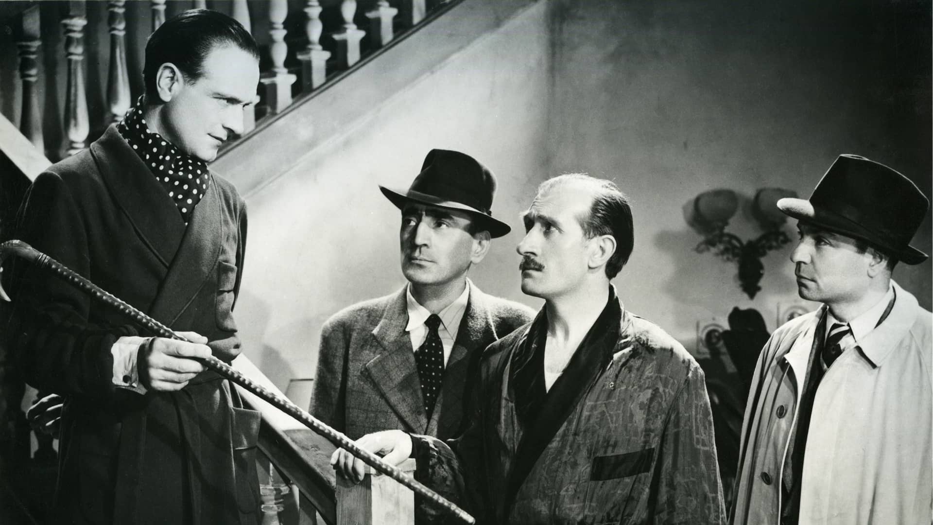 Pierre Fresnay is Wens, a police inspector in pursuit of a serial killer, “Monsieur Durand,” who places his calling card at the crime scene as his signature, in Henri-Georges Clouzot’s directorial debut feature.