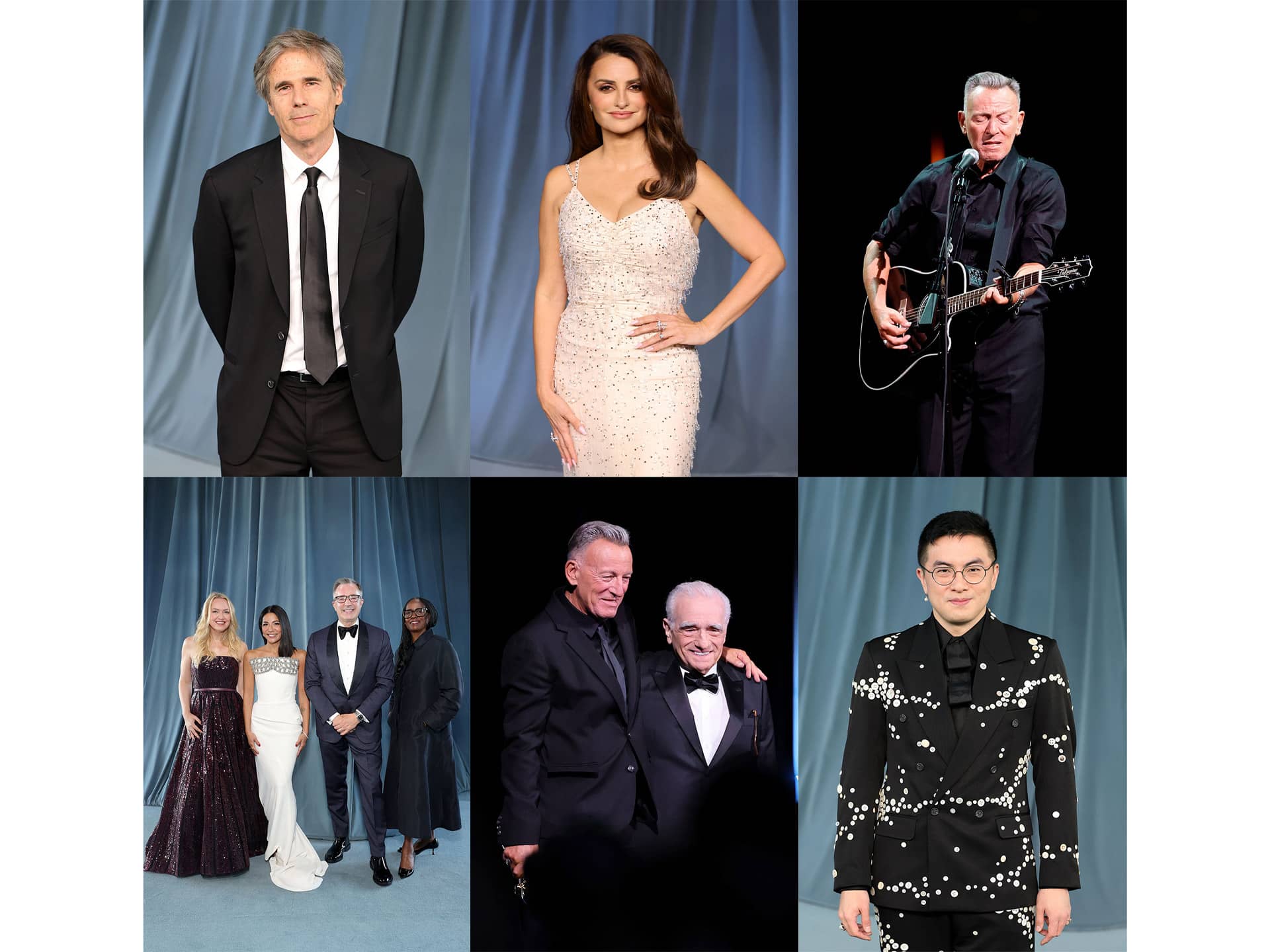 (Row 1, L to R) Walter Salles, Penélope Cruz, Bruce Springsteen; (Row 2, L to R) Lynette Howell Taylor, Amy Homma, Bill Kramer, Kim Taylor Coleman, Bruce Springsteen, Martin Scorsese, Bowen Yang. Photos by Emma McIntyre and Stefanie Keenan/Getty Images for Academy Museum of Motion Pictures.