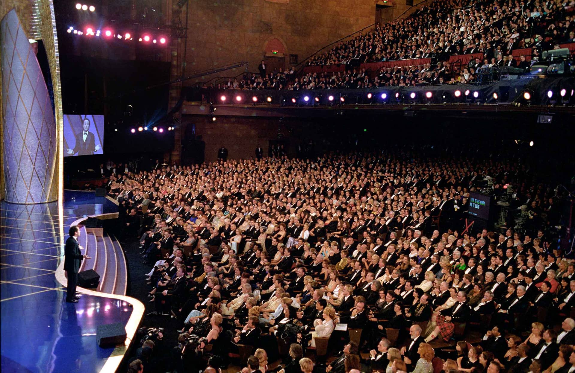 The audience seated in the Shrine Auditorium during the Academy Awards ceremony,1998
Courtesy of Academy Awards show photographs, Margaret Herrick Library, Academy of Motion Picture Arts and Sciences, photo: Long Photography
